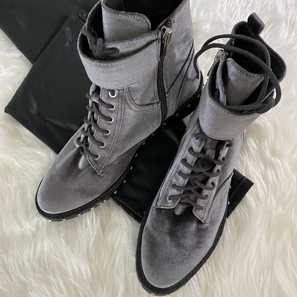 Vince Camuto Shoes - Vince Camuto Talorini gray velvet lace up boots with silver studs, Sz. 8